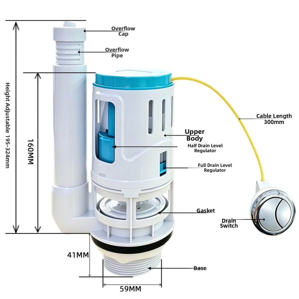 1 ピースデュアルフラッシュバルブケーブルトイレ水槽機構節水 - Toilet Fill Valve のレビューと価格